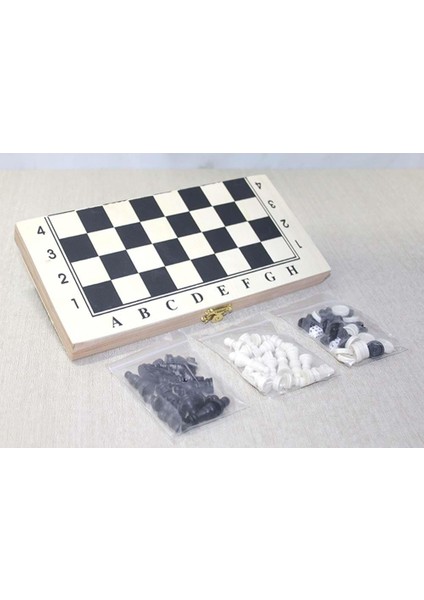 Ahşap Kutulu Satranç ve Tavla Seti