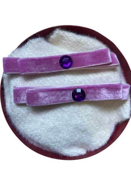 Kadife Kurdele Boncuk Detaylı Kıskaç Saç Tokası – 2’li Set