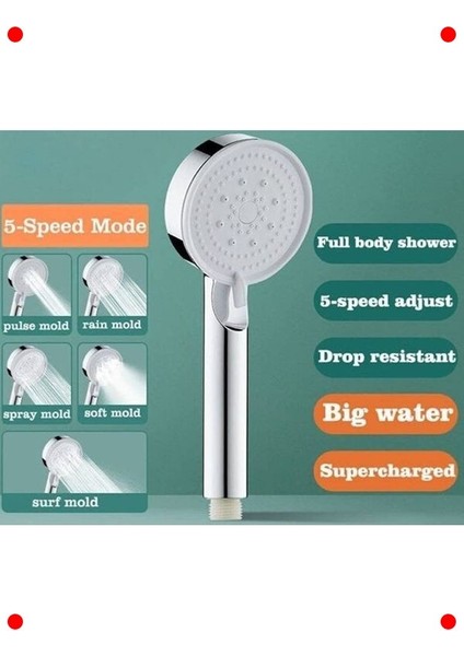 Turbo Yüksek Basınçlı 5 Fonksiyonlu Duş Başlığı - Krom modelleri