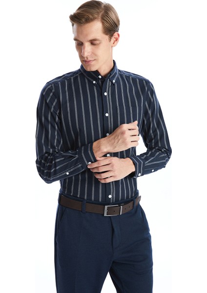 Yeni Sezon Regular Fit Uzun Kollu Çizgili Erkek Gömlek