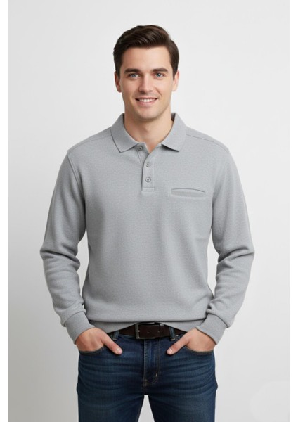 Erkek Polo Yaka Cepli Selanik Sweatshirt Regular Kalıp BGL-ST04872