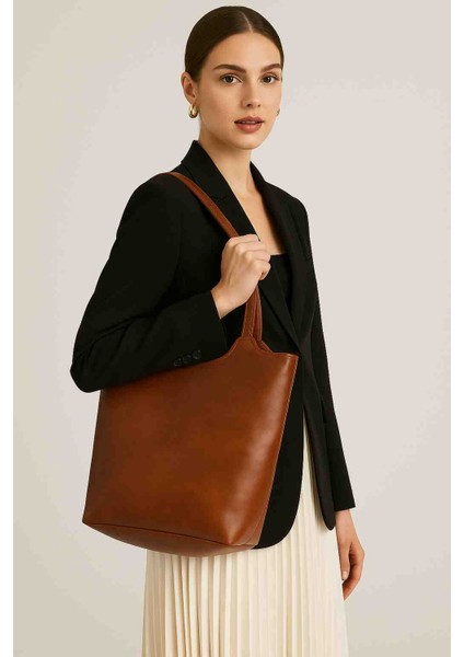 🖤 Günlük ve Ofis Kullanımına Uygun Kahverengi Suni Deri Omuz Çantası