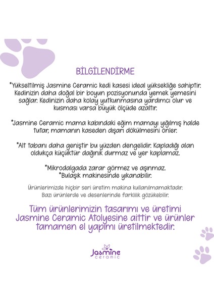 Yükseltilmiş Seramik Kedi Mama Kabı, Beyaz, Yüksek, Pati, Kedi, Özel, Yeni, Desenli