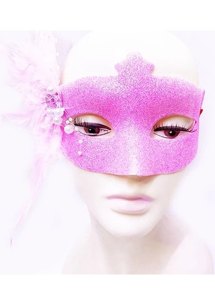 Sim Işlemeli Inci Boncuk Detaylı Tüylü Balo Maskesi Pembe Renk 13X18 cm fiyatları