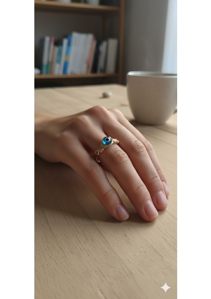 Lacivert Nazar Boncuğu Yüzük - Şans Getiren, Koruyucu, El Yapımı Yüzük