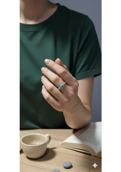 Açık Mavi Turkuaz Nazar Boncuğu Yüzük - Şans Getiren Minimal Tasarım