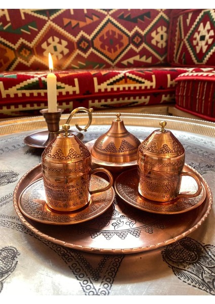 Bakır El Işlemeli Bakır Fincan Se