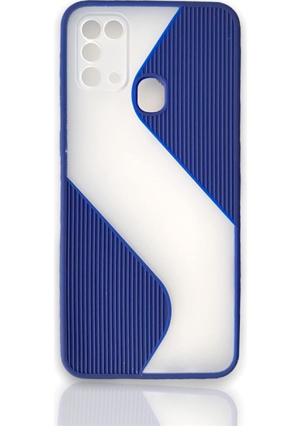 Cupcase® Galaxy M31 Uyumlu Kılıf Su Yolu Tasarımlı Yarı Transparan Şeffaf Kamera Lens Korumalı Uzun Ömürlü Kapak - Lacivert