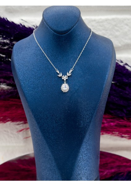 925 Ayar Gümüş Damla Taşlı Özel Tasarım Popüler Kadın Kolye fiyatları