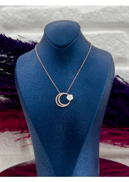 925 Ayar Gümüş Sedef Taşlı Ayyıldız Tasarım Zarif Kadın Kolye