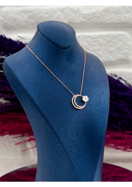 925 Ayar Gümüş Sedef Taşlı Ayyıldız Tasarım Zarif Kadın Kolye fiyatları