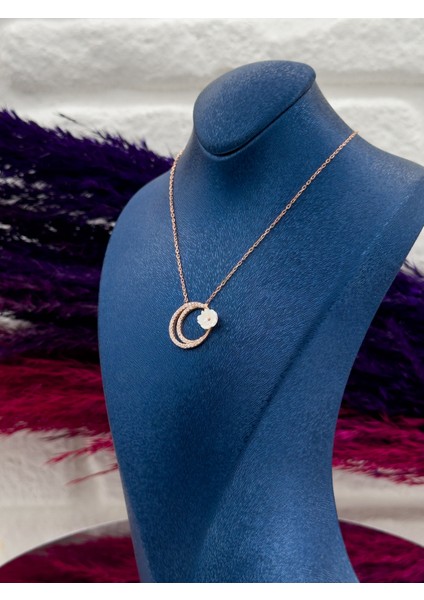 925 Ayar Gümüş Sedef Taşlı Ayyıldız Tasarım Zarif Kadın Kolye modelleri