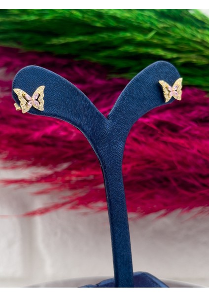 925 Ayar Gümüş Özel Tasarım Gold Renk Kelebek Modeli Trend Kadın Küpe fiyatları