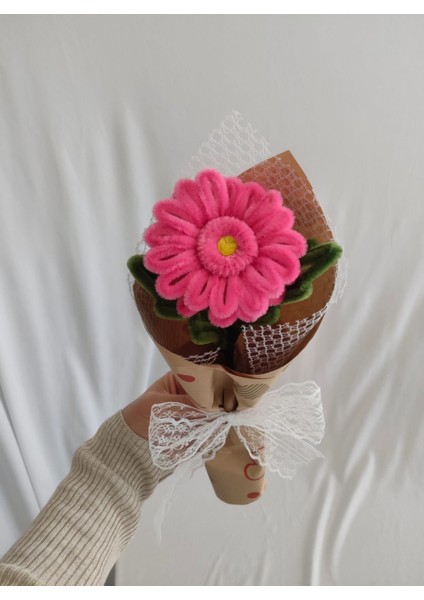 El Yapımı Gerbera Şönil Çiçek Buket – Dekoratif, Solmayan, Hediye Için Ideal