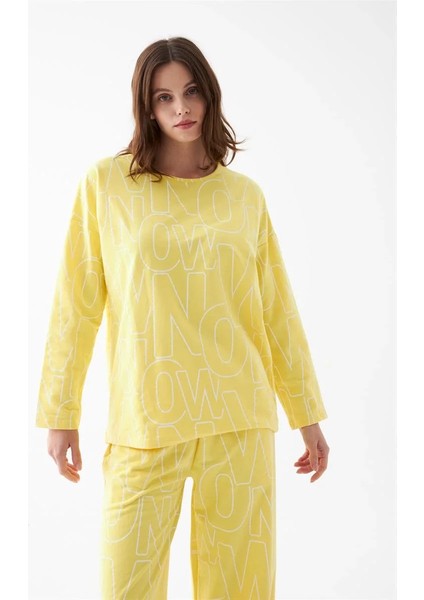 Kadın Oversize Sarı Desenli Pamuklu Kalın Pijama Takımı indirimleri