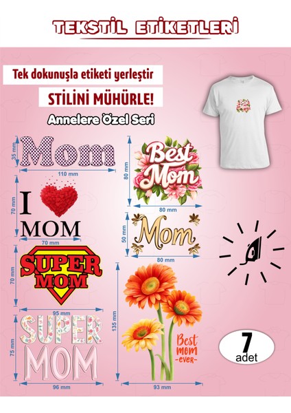 Ütü ile Yapışan Kıyafet Etiketi Annelere Özel Seri 7li Set