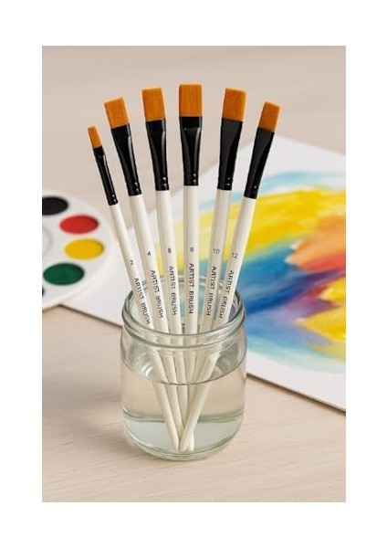 Resim Fırça Seti Akrilik Yağlıboya Düz Uçlu 6 Parça modelleri