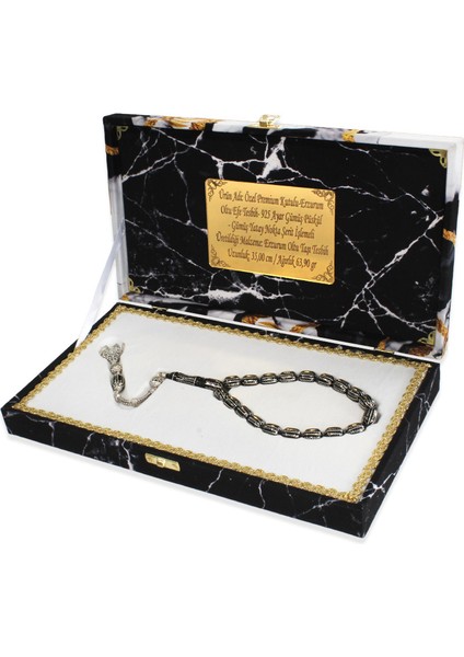 Premium Kutulu - Erzurum Oltu Efe Tesbih - 925 Ayar Gümüş Püskül - Gümüş Yatay Nokta Şerit Işlemeli modelleri