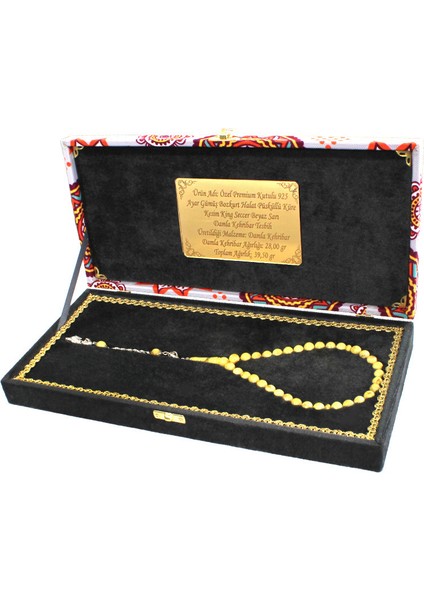 Damla Kehribar Tesbih - 925 Ayar Gümüş Halat Püsküllü - Küre Kesim - King Seccer - Premium Kutulu modelleri