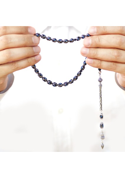 925 Ayar Gümüş Kral Zincir Püsküllü Arpa Kesim Gümüş Firuze Işlemeli Erzurum Oltu Taşı Tesbih indirimleri