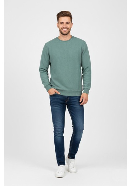 Erkek Sıfır Yaka Selanik Sweatshirt Regular Kalıp BGL-ST04870