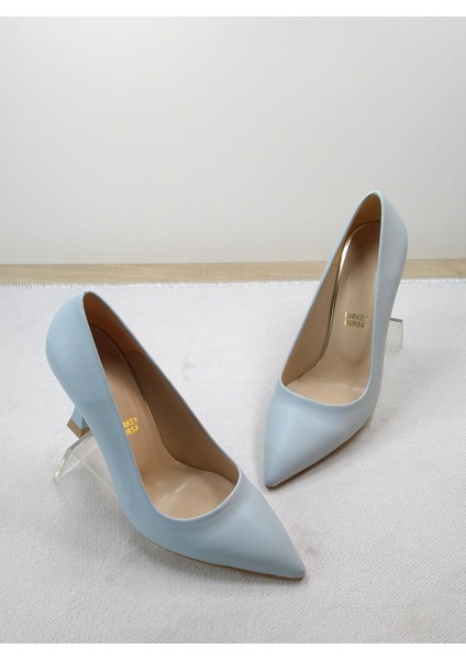 Kadın Stiletto Ayakkabı Bebe Mavisi 8.5 cm Topuk Boyu