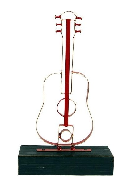 Obje Gitar Ahşap Standlı Biblo Dekoratif Ev Ofis Hediyelik