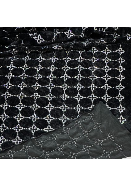 Siyah Payet Işlemeli Geometrik Desenli Tay Tüyü Kumaş – Parlak ve Şık Doku – En 150 cm fiyatları