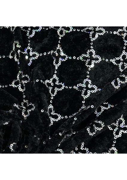 Siyah Payet Işlemeli Geometrik Desenli Tay Tüyü Kumaş – Parlak ve Şık Doku – En 150 cm modelleri