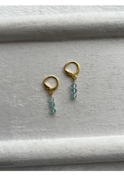 Minimal Topaz Taşı Altın Kaplama Halka Küpe