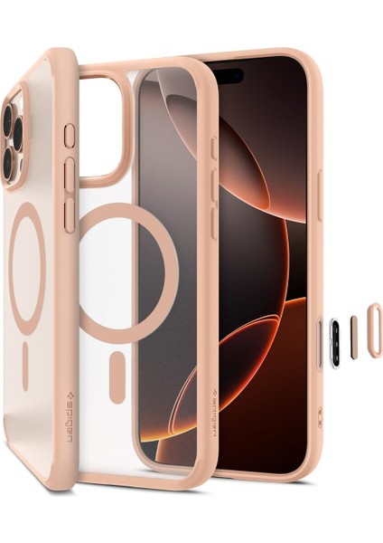 16 Pro ile Uyumlu Ince Magsafe Kılıf Ultra Hybrid T Kamera Butonu Sararma Karşıtı Duraclear Hava Kanalı Teknolojisi Askeri Sınıf Koruma Magfit Frost Rose Mat Kapak - ACS09071