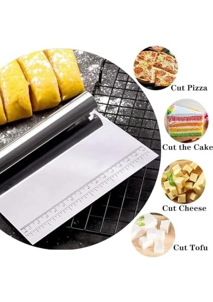 Paslanmaz Çelik Hamur Kesme ve Kazıyıcı Spatula Ölçü Çizgili Pasta Kek Kesici Aparat modelleri