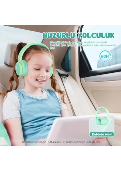 Güvenli Ses Sınırlı 60 Saat Oynatma Süreli Bluetooth Çocuk Kulaklığı Yeşil fiyatları