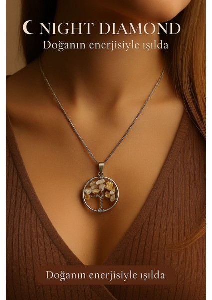 Kadın Kolye Sitrin Doğal Taş Zincirli Kolye