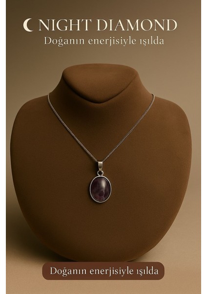 Kadın Kolye Ametis Doğal Taş Zincirli Kolye