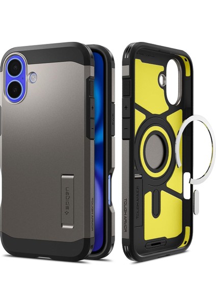 16 ile Uyumlu Ekstra Dayanıklı Magsafe Kılıf Tough Armor Ai Hava Kanalı Teknolojisi Askeri Sınıf Koruma Magfit Kickstand&apos;lı Gunmetal Çift Katman Kapak - ACS08215