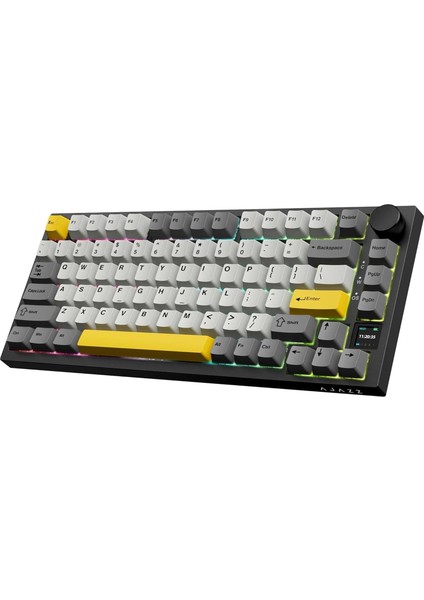Ajazz AK820 Pro 3 Modlu%75 Mekanik Klavye, Tft Akıllı Ekran ve Düğmeye Sahip Gasket-Mounted Oyuncu Klavyesi, 5.1/2.4g Kablosuz/type-C Kablolu (AK820 Pro - Sarı Siyah - Switch)