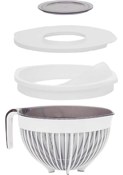 3132 2 Li Çok Amaçlı Kapaklı Karıştırma Mikser Kabı Pirinç Süzgeci - Beyaz