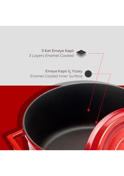 Döküm Yuvarlak Tencere,, 28 Cm, 6.71 L Hacim, Kırmızı fiyatları