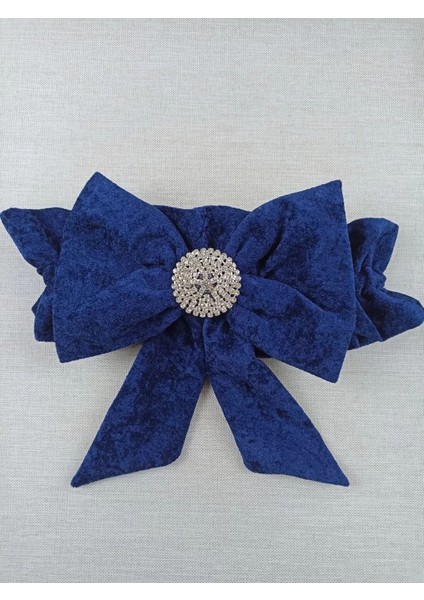 Yenidoğan Saray Kadife Taç Nakışlı Inci Fiyonklu Çift Dantel Duvak Trilüks Kundak Bebek Battaniyesi Lacivert