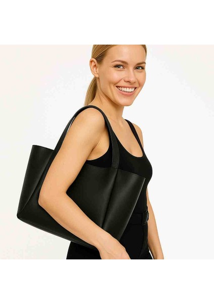 🖤 Günlük ve Ofis Kullanımına Uygun Siyah Suni Deri Omuz Çantası