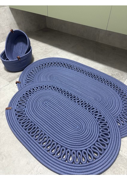 Terra 4’lü Banyo Seti – 2’li Oval Paspas & 2’li Oval Sepet, Doğal Halat Dokuma, El Yapımı - Premium