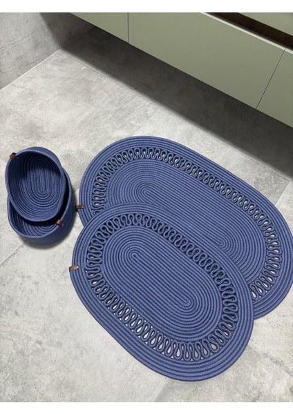 Terra 4’lü Banyo Seti – 2’li Oval Paspas & 2’li Oval Sepet, Doğal Halat Dokuma, El Yapımı - Premium modelleri