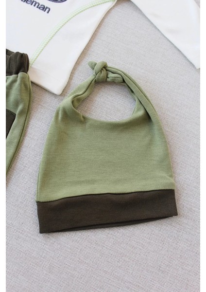 3-6 6-9 9-12 Ay Gentleman Erkek Nakışlı Şapkalı Uzun Kollu Sweat 3lü Erkek Bebek Takımı Yeşil fırsatları