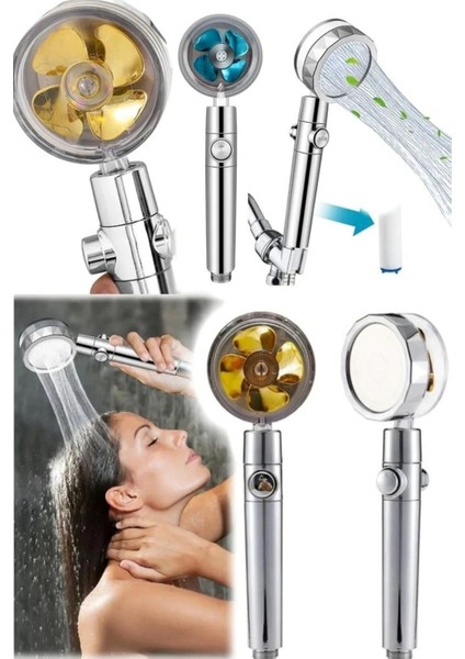 Su Tasarruflu 360 Derece Dönebilen Turbo Pervaneli Yüksek Basınçlı Metalik Tazyikli Duş Başlığı