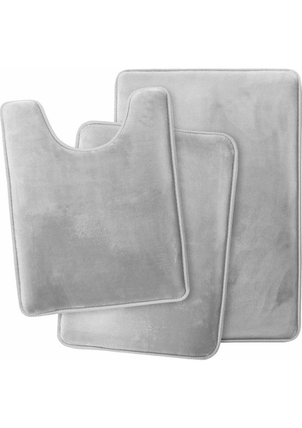3'lü Banyo Paspas Seti Klozet Önü Peluş Yumuşacık Yıkanabilir Açık Gri (50X80-40X60-40X50) fiyatları