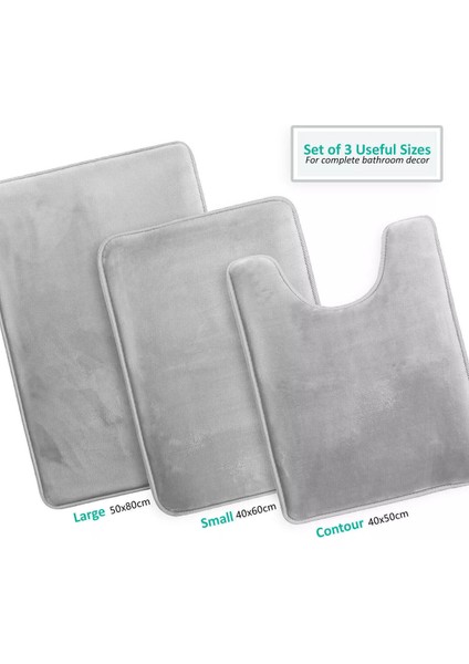 3'lü Banyo Paspas Seti Klozet Önü Peluş Yumuşacık Yıkanabilir Açık Gri (50X80-40X60-40X50) modelleri