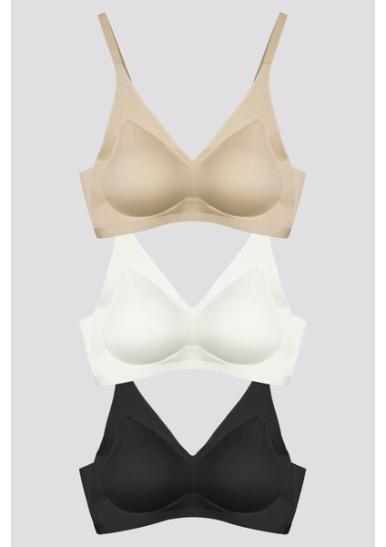 Lazer Kesim Dikişsiz Sütyen Çıkarılabilir Ped Hayalet Sütyen Agraflı Ayarlanabilir Askı - 3'lü Paket