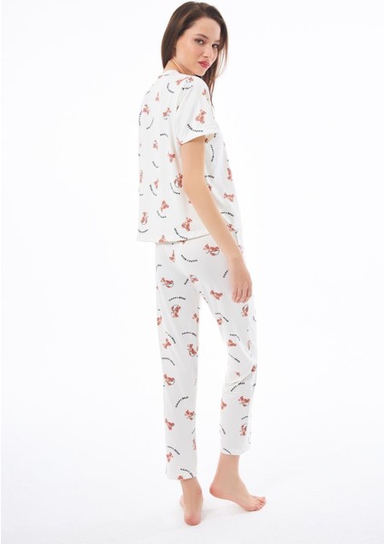 Premium Kadın Pijama Takımı Ayıcık Desenli Yumuşak Dokulu Kısa Kollu Bisiklet Yaka fiyatları