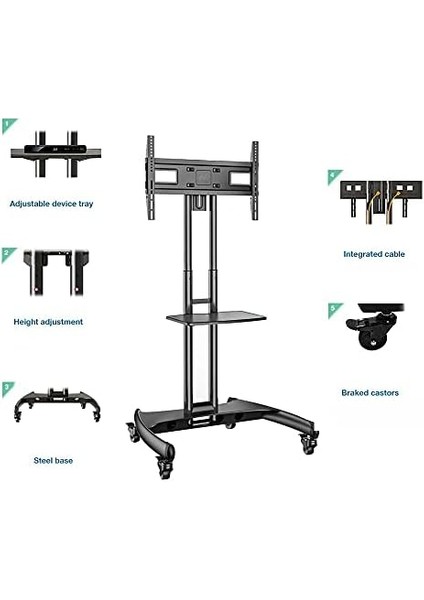 Bayou Nb AVA1500-60-1P LCD LED OLED Plazma Düz Panel Ekranlar Için 32-75 Inch Tuv Sertifikalı Tekerlekli Profosyonel Tv Sehpası fiyatları
